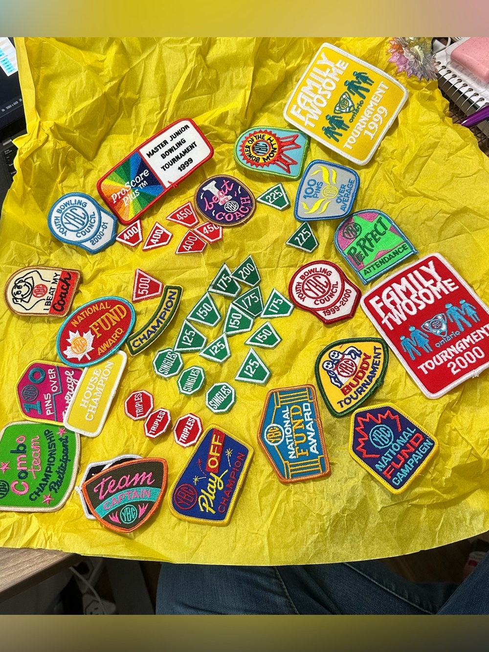 Assorted Colorful Event & Achievement Iron-On Patches - Yellow, Red, Green, Blue